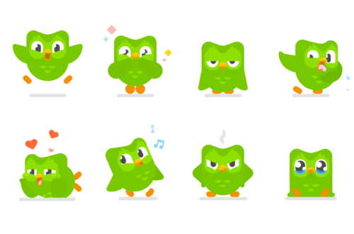 Apprenez une langue gratuitement avec Duolingo - les visages de Duo