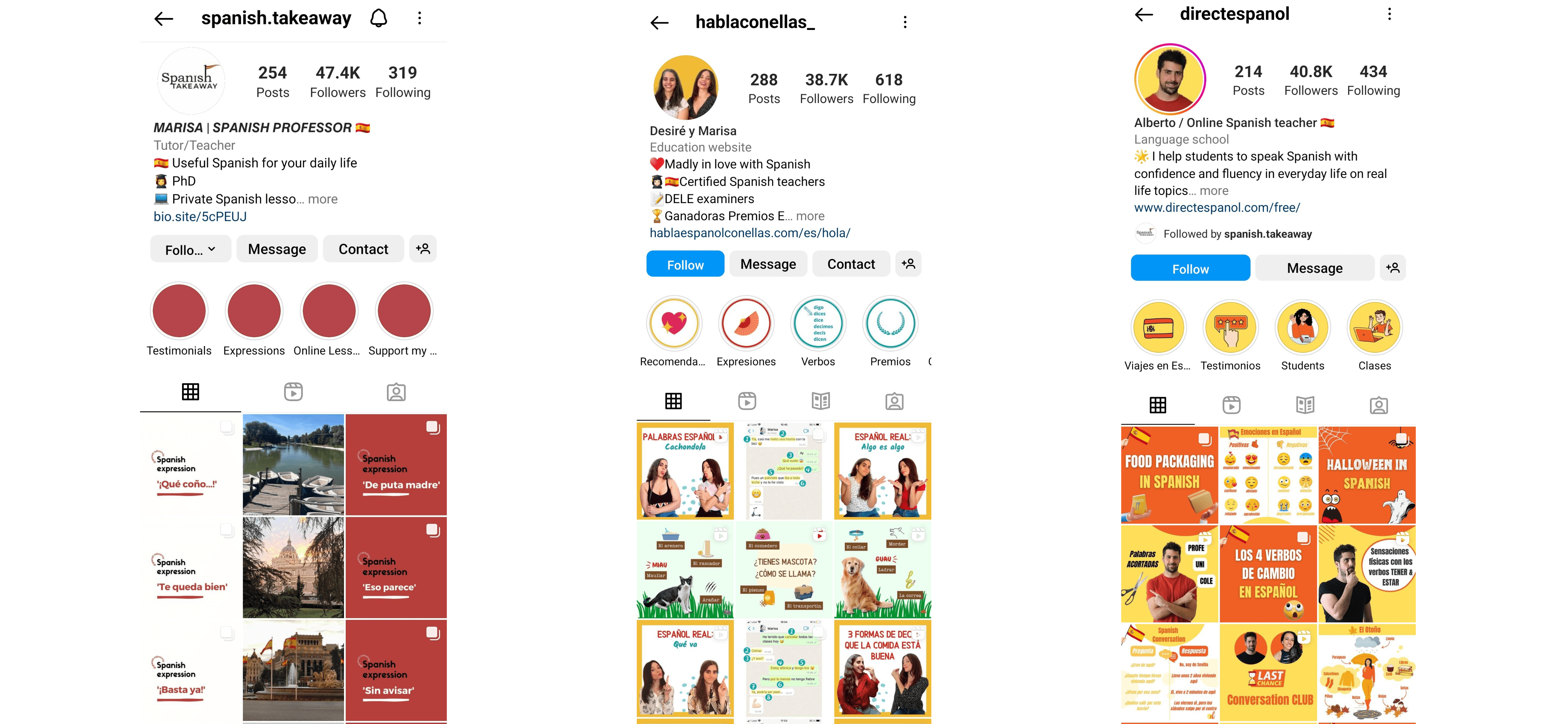 Instagram accounts for learning Spanish: spanish.takeaway hablaconellas_ directespanol