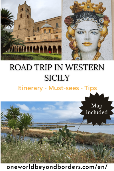 Western Sicily road trip - Monreale, ceramic testa, Trapani salt pans - Pinterest pin